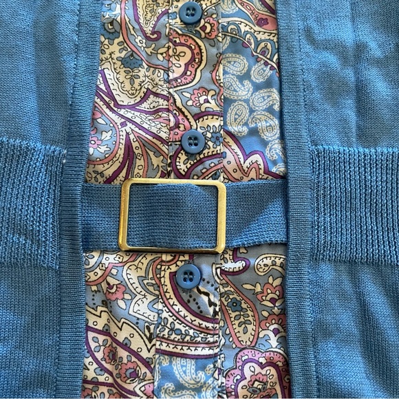 Blue Paisley Print Collared Button-front Belted Blouse - Picture 10 of 10